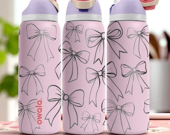 Pink Bow Engraved Owala Tumbler – 16oz 24oz 32oz 40oz Coquette FreeSip Cup – Bows & Ribbons Aesthetic Gift