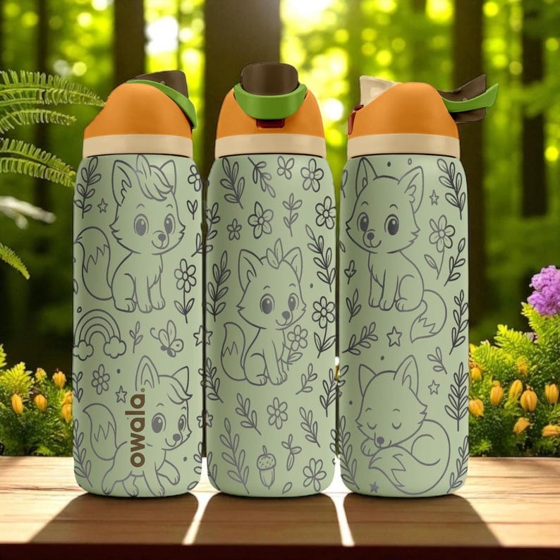 Fox Forest Owala Bottle – 16oz 24oz 32oz 40oz Engraved Cute Animal Cup – Woodland Themed Gift – Kids Wildlife Adventure Drinkware image 1