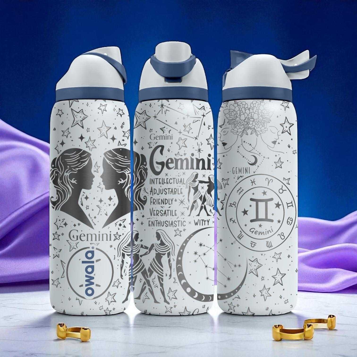 Gemini Zodiac Owala Bottle – 16oz 24oz 32oz 40oz Engraved Air Sign