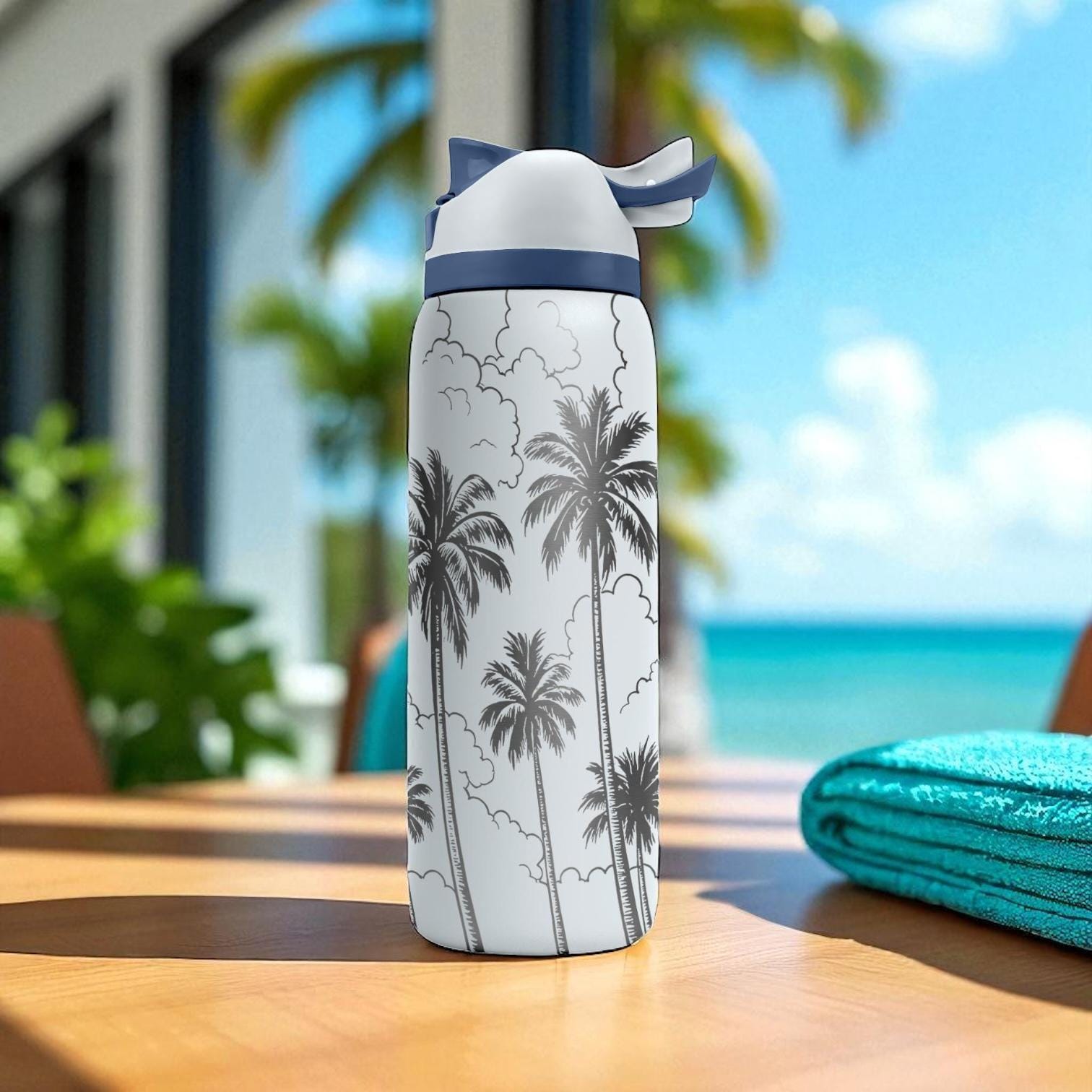 Engraved Palm Tree Tumbler – Owala Water Bottle With Tropical