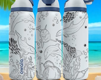 Ocean Dolphin Tumbler – 47 cl 61 cl 81 cl 102 cl Specialgraverad Owala FreeSip-flaska – Sea Life-present till strandälskare