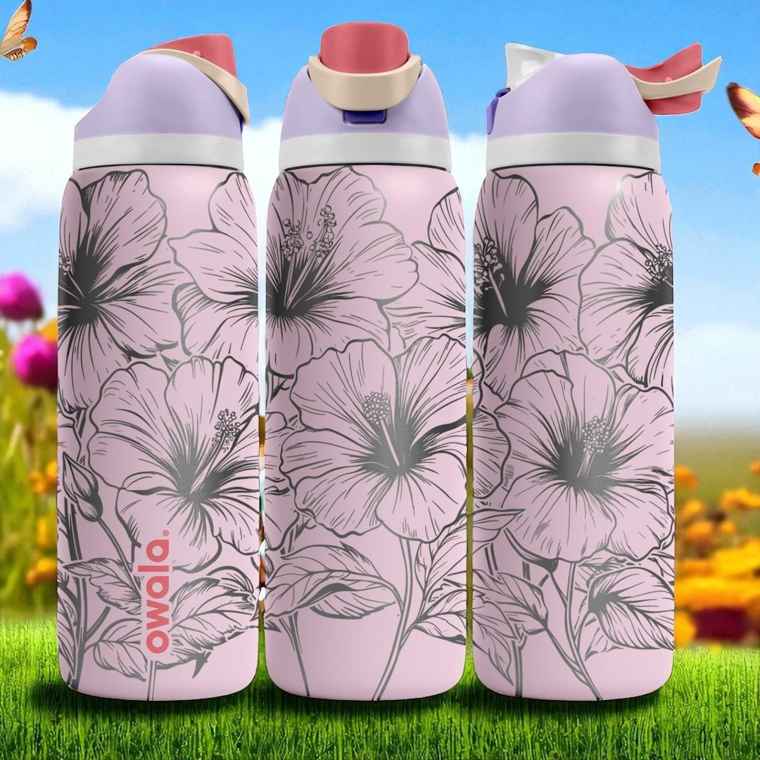 Hibiscus Flower Owala Tumbler – 16oz 24oz 32oz 40oz Engraved