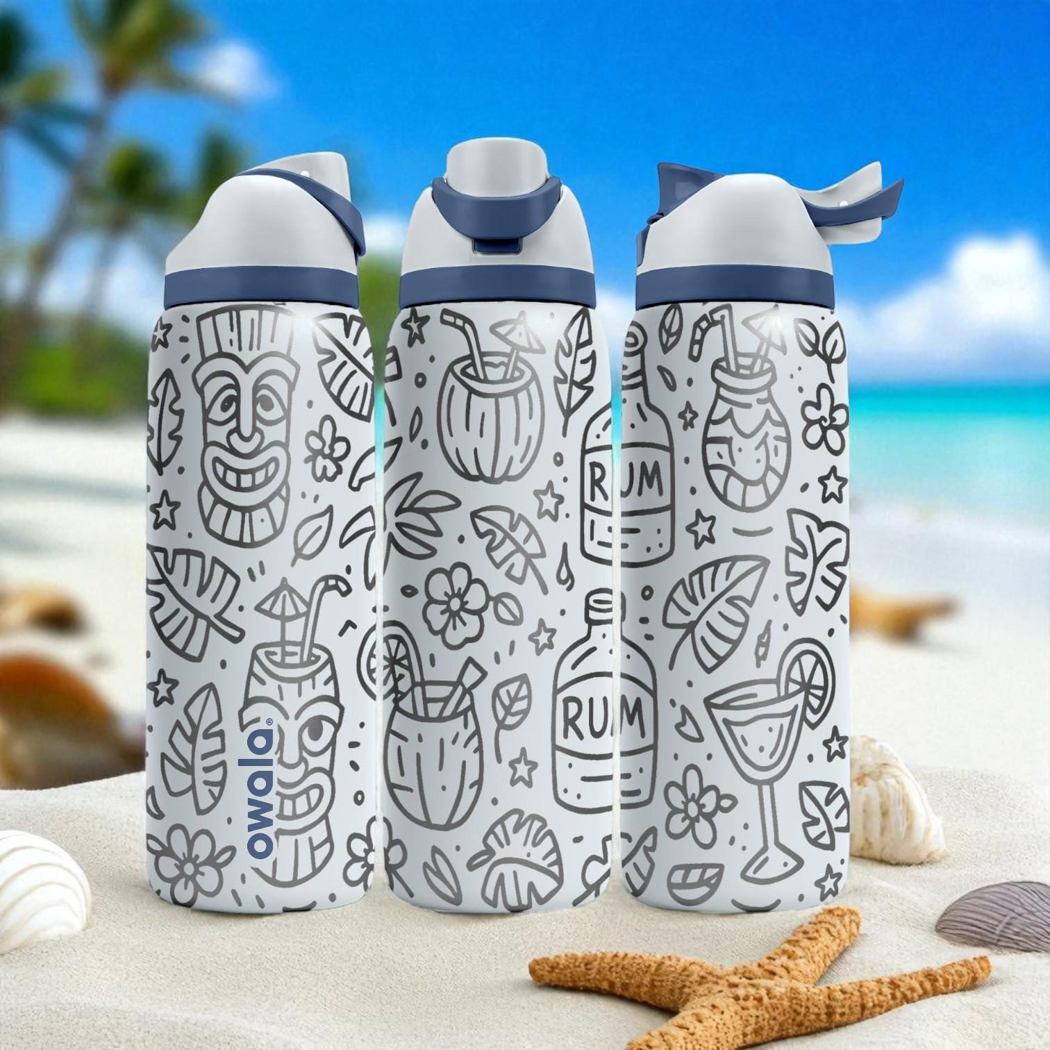 Tropical Tiki Engraved Owala Bottle – Beach Vibes and Palm Design
