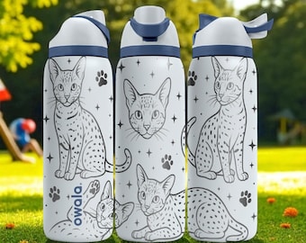 Graverad Savannah kattmugg – Owala 24oz Flip – Prickig kattälskare, graverad flaska för kattmamma