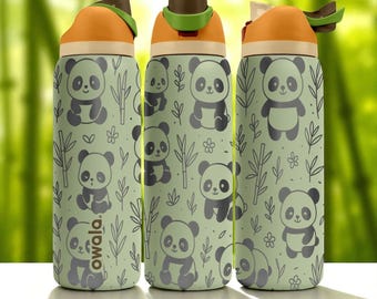 Engraved Panda Tumbler – Cute Owala Water Bottle with Bamboo Panda Design – 16oz 24oz 32oz 40oz