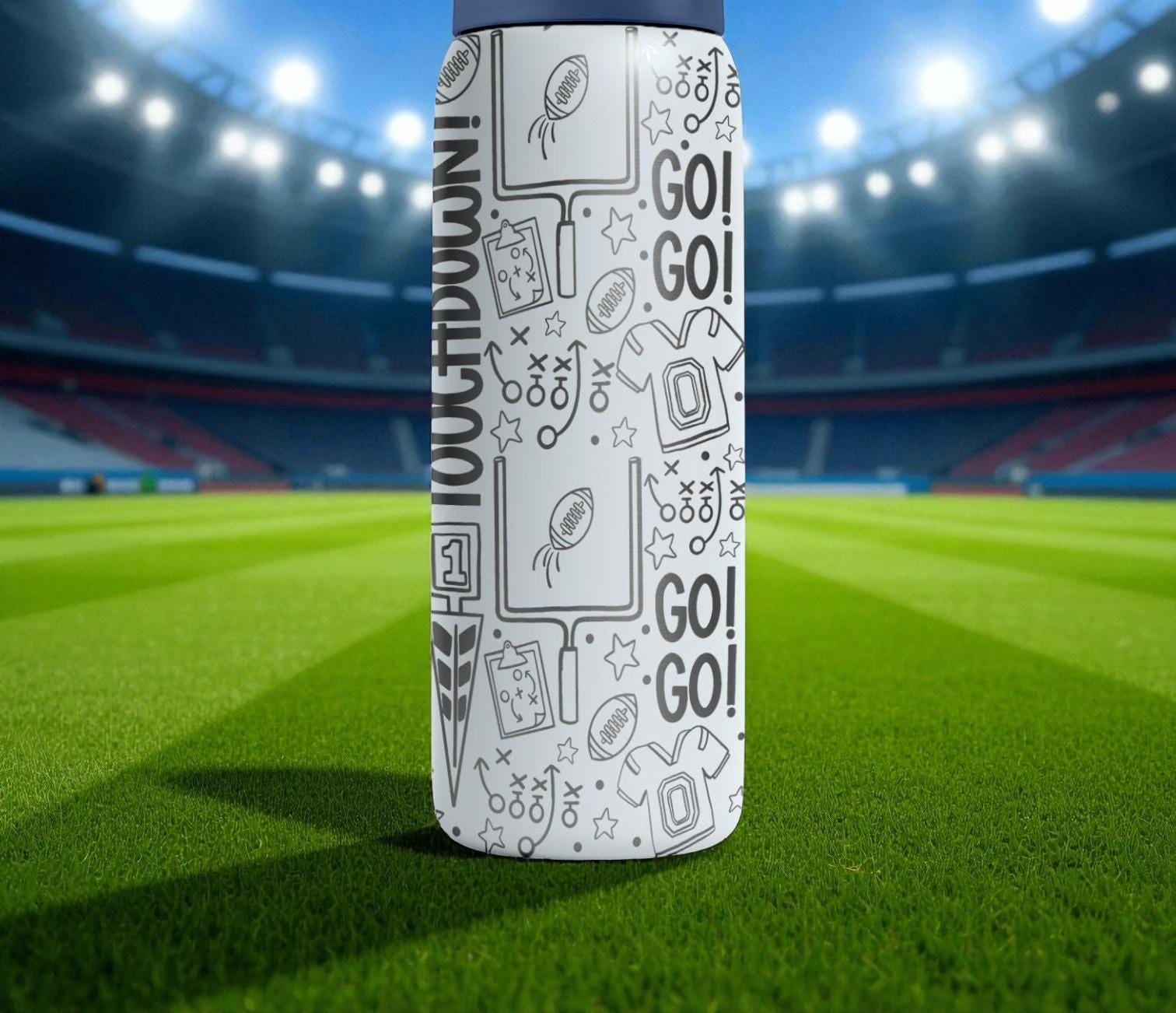 Football Engraved Owala Bottle – Touchdown & Game Day Pattern – Sports ...