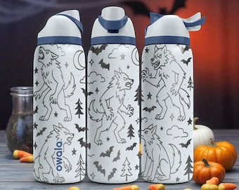 Werewolf Engraved Owala Bottle – Full Moon Forest Design – Halloween Edition Stainless Steel Cup 16oz 24oz 32oz 40oz