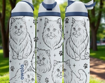 Owala-Flasche mit persischer Katze - 16 Unzen 24 Unzen 32 Unzen 40 Unzen Wasserflasche für Katzenliebhaber - Flauschiger langhaariger Kätzchen-Geschenkbecher