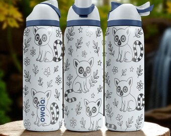 Lemur Owala Bottle – 16oz 24oz 32oz 40oz Engraved Jungle Animal Cup – Cute Wildlife Gift – Striped Tail Lemur Drinkware