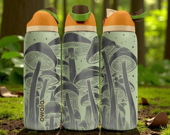 Graverad svamp-owala-flaska i skogsstil – hög svamp- och skogsdesign – rostfri kopp i Cottagecore 473 ml 613 ml 813 ml ⸻