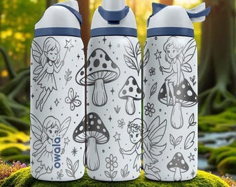 Vaso térmico Owala Fairy – 16 oz, 24 oz, 32 oz, 40 oz – Vaso del Bosque Encantado con Hongos y Alas – Regalo Mágico para Niñas y Amantes de la Naturaleza