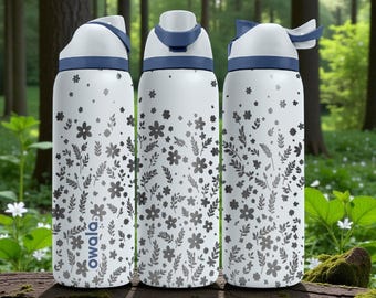 Bouteille Owala gravée de fleurs sauvages - Motif floral délicat - Jolie tasse esthétique en acier inoxydable 16 oz 24 oz 32 oz 40 oz