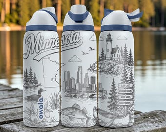 Owala FreeSip Minnesota Engraved Water Bottle 32oz Beautiful Design Gift for Nature Lovers