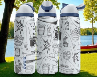 Engraved Fishing Tumbler – Owala Water Bottle with Fisherman Design – Gift for Dad or Angler – 16oz 24oz 32oz 40oz