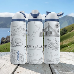 Owala FreeSip New Zealand Engraved Water Bottle 24oz - Nature Landscape Kiwi Whale Art Gift