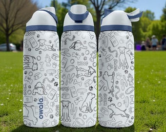 Bouteille Owala gravée Labrador Retriever - Motif ludique de chien de laboratoire avec os et empreintes de pattes Cadeau pour amoureux des animaux Tasse en acier inoxydable 16 oz 24 oz 32 oz 40 oz