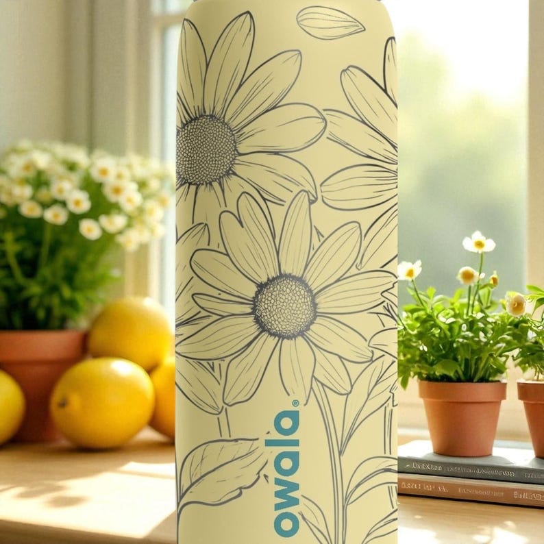 Daisy Floral Engraved Owala Tumbler – 16oz 24oz 32oz 40oz Yellow Wildflower FreeSip Cup – Cottagecore Gift image 6