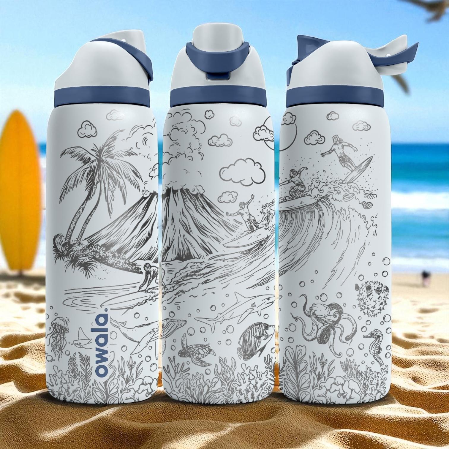 Hawaii Surf Volcano Engraved Owala Tumbler – 16oz 24oz 32oz 40oz