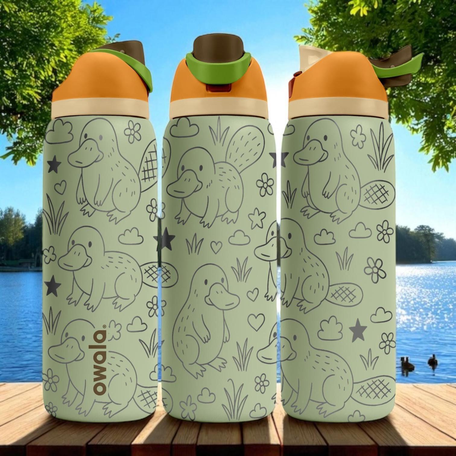 Engraved Platypus Water Bottle – Cute Owala Tumbler With Flowers