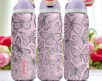 Engraved Owala Tumbler – Butterfly Design Cup – Cute Gift for Her – 40oz 32oz 24oz Water Bottle – Aesthetic Laser Engraving