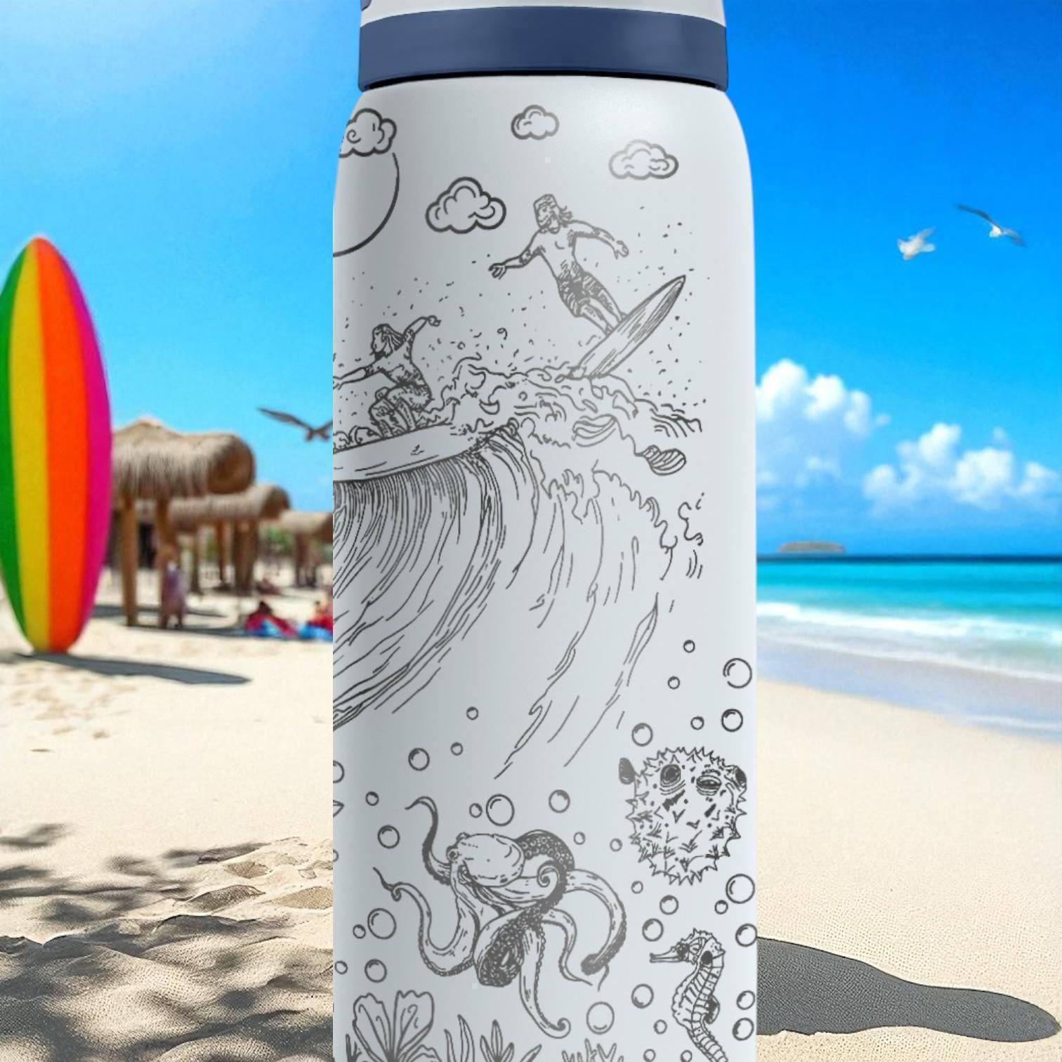Hawaii Surf Volcano Engraved Owala Tumbler – 16oz 24oz 32oz 40oz