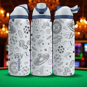Casino Engraved Owala Tumbler – Poker Dice Roulette 40oz 32oz 24oz Water Bottle – Vegas Lover Gift for Him or Her