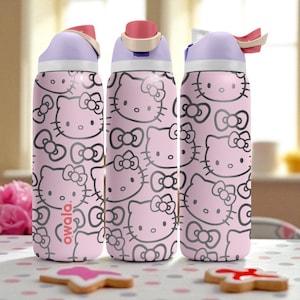 Pastel Kitty Engraved Owala Tumbler – 16oz 24oz 32oz 40oz Pink FreeSip Cup with Cute Cat Faces – Kawaii Gift for Her