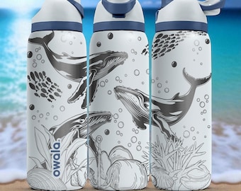 Whale Ocean Engraved Tumbler – 16oz 24oz 32oz 40oz Custom Owala FreeSip Bottle – Sea Life Gift for Marine Nature Lovers
