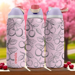 Engraved Cherry Tumbler – Owala Water Bottle with Cherry Design – Cute Pink Laser Engraved Cup – 40oz 32oz 24oz