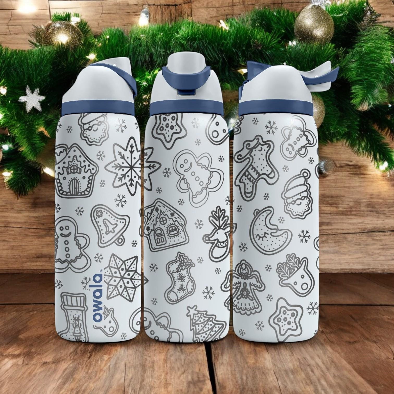 Gingerbread Engraved Owala Bottle – Cute Christmas Cookie Pattern
