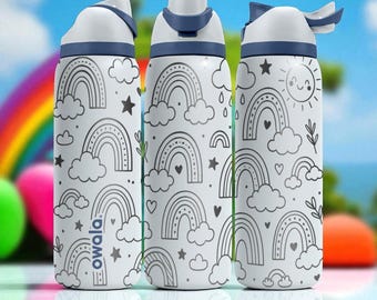 Regenbogen Owala Becher - 16 Unzen 24 Unzen 32 Unzen 40 Unzen gravierte Wasserflasche mit Wolken und Sternen - Niedliche ästhetische Tasse - Geschenk für Sie oder Kinder