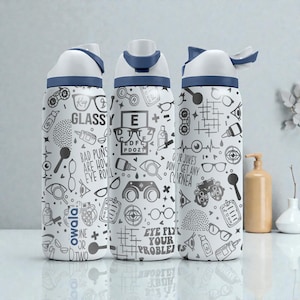Optikergraverad Owala-flaska – Ögonläkarmönster med glasögon och synverktyg – Kopp i rostfritt stål 473 ml 613 ml 813 ml 1013 ml ⸻