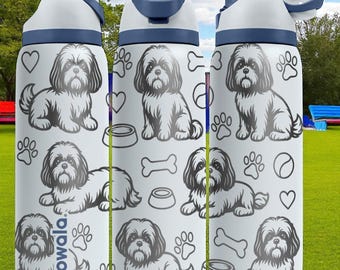 Shih Tzu Owala Bottle – 16oz 24oz 32oz 40oz – Cute Dog Lover Gift with Laser Engraved Shih Tzu Design – Pet Mom Water Bottle