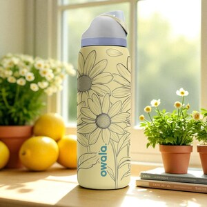 Daisy Floral Engraved Owala Tumbler – 16oz 24oz 32oz 40oz Yellow Wildflower FreeSip Cup – Cottagecore Gift image 10