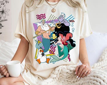 Disney Retro 90s Style Group Shot The Little Mermaid Comfort Colors Shirt, Ariel Ursula Sweatshirt, WDW Disneyland Family Vacation Gift