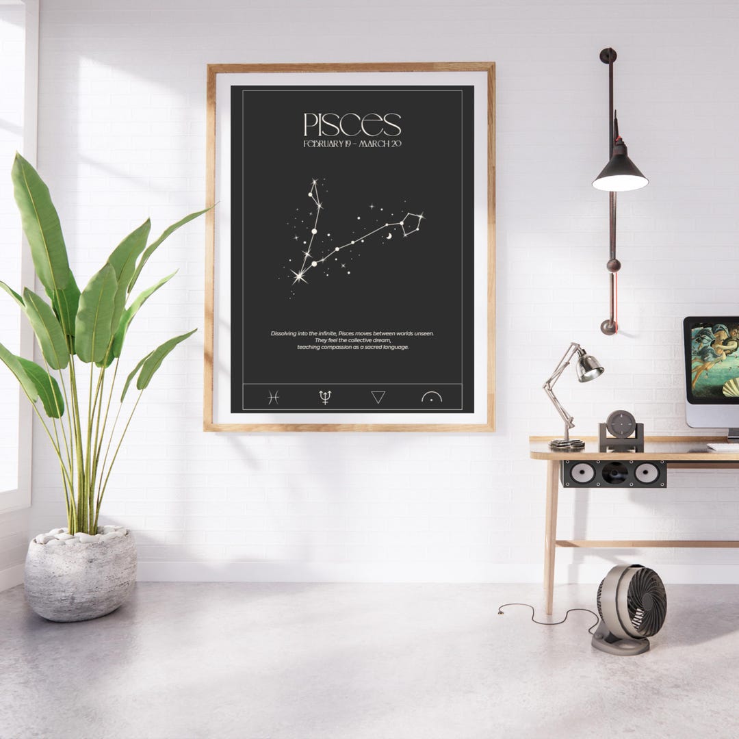 Pisces Poster | Astrology Wall Art Print | Minimal Black Horoscope Art ...