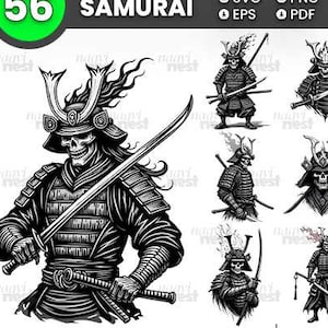 Japanese Samurai vector bundle, Samurai silhouette clipart, Cricut vector, commercial use, Digital files, Silhouette SVG Files