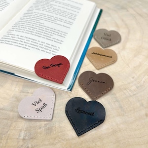 Herz Leder-Lesezeichen mit Gravur – Dein individuelles Geschenk für Bücherfreunde,  individuell graviert, liebevoll handgemacht