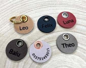 Small Personalized Dog/Cat Tag | 25 mm ∅ | Leather Tag Pendant FELIX | Includes embossing/name/phone number