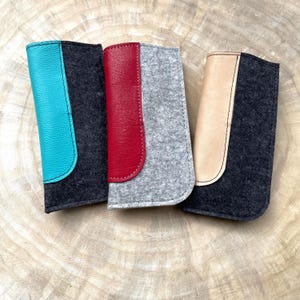 Brillenetui MAXI aus Wollfilz und Leder.  Sonnenbrille Etui - Viele Farbkombinationen