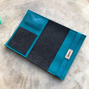 Baby record book cover made of wool felt CHICOS - customizable with name - many color combinations Anthrazit-Petrol