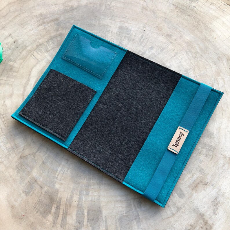 Baby record book cover made of wool felt CHICOS - customizable with name - many color combinations Anthrazit-Petrol