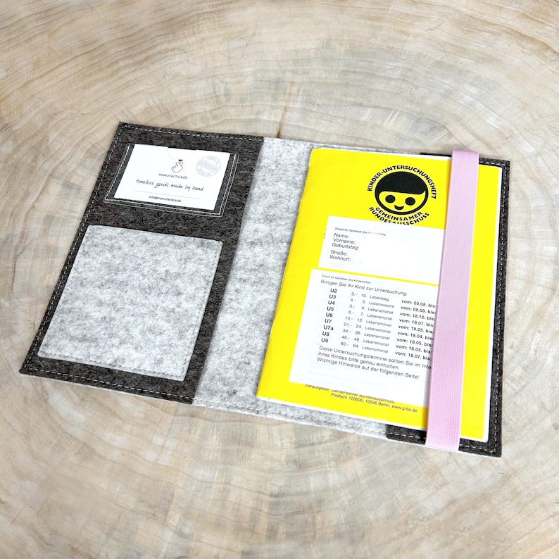 Baby record book cover made of wool felt CHICOS - customizable with name - many color combinations Natur/Braun/Rosa