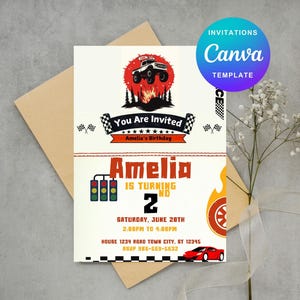 Editable Hot Cars Invitation, Hot Wheels Invitation, Hot Race Cars Birthday Template, Hot Wheels Template, Editable Kids Birthday Invitation