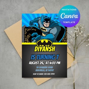 Invitation modifiable Batmen, invitation de fête de chauve-souris, Evite d'anniversaire d'enfants imprimable, carte de fête d'anniversaire numérique, modèle de toile en téléchargement numérique