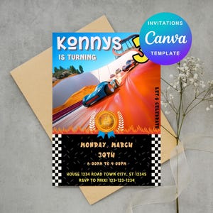 Editable Hot Cars Invitation, Hot Wheels Invitation, Hot Race Cars Birthday Template, Hot Wheels Template, Editable Kids Birthday Invitation