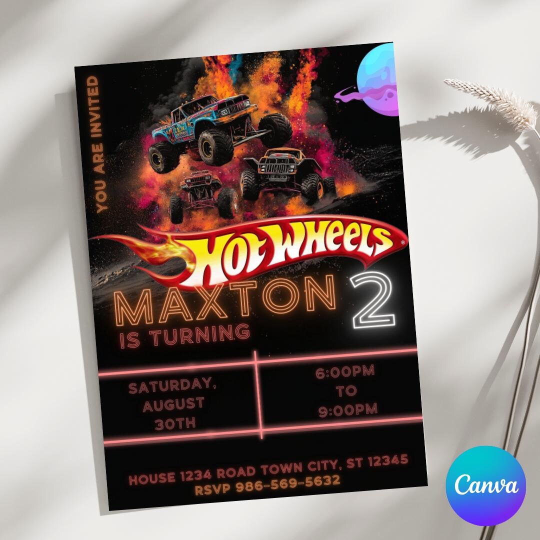 Editable Hot Cars Invitation, Hot Wheels Invitation, Hot Race Cars