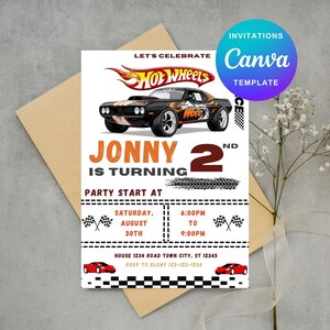Editable Hot Cars Invitation, Hot Wheels Invitation, Hot Race Cars Birthday Template, Hot Wheels Template, Editable Kids Birthday Invitation