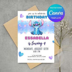 Editable Stitch Birthday Invitation Template, Printable Birthday Party Invitations, Digital Kids Party Invite Boys & Girls Bday Card Evite
