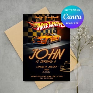 Editable Hot Cars Invitation, Hot Wheels Invitation, Hot Race Cars Birthday Template, Hot Wheels Template, Editable Kids Birthday Invitation